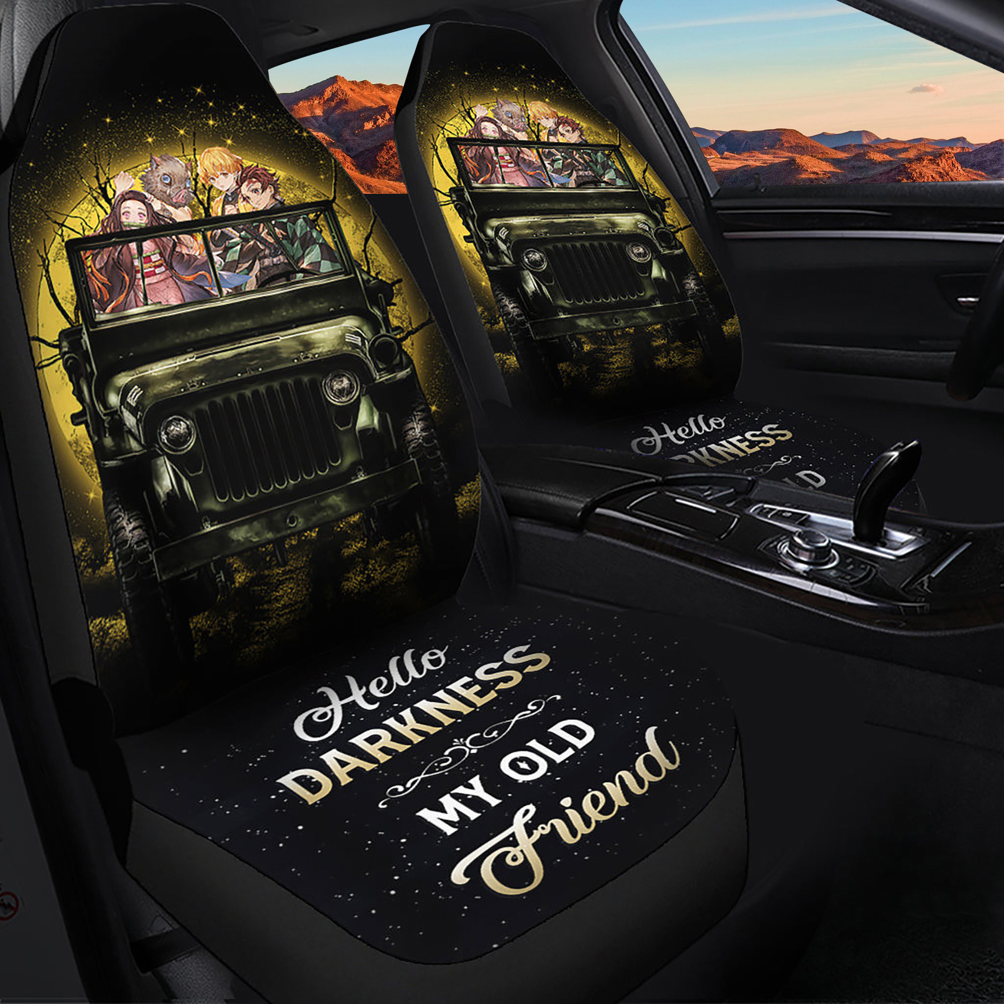 Demon Slayer Ride Jeep Funny Anime Moonlight Halloween Premium Custom Logo Car Seat Cover Decor Protectors CSC1898