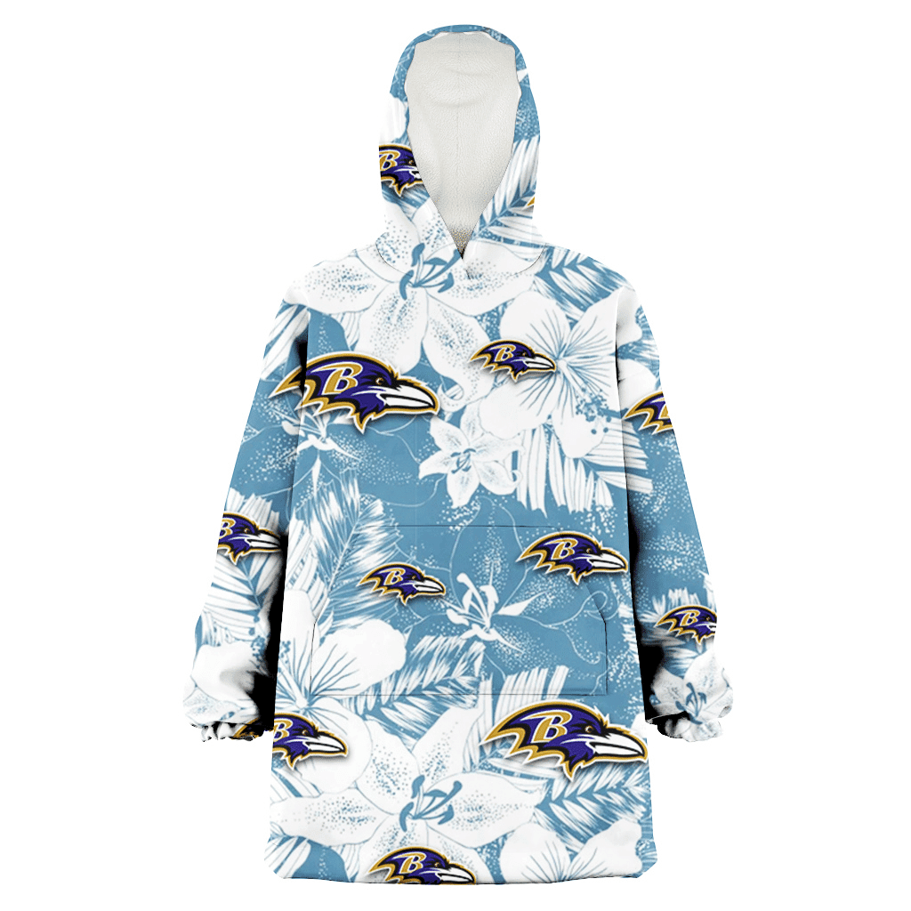 Baltimore Ravens White Hibiscus Orchid Light Blue Background 3D Printed Hoodie Blanket Snug Hoodie