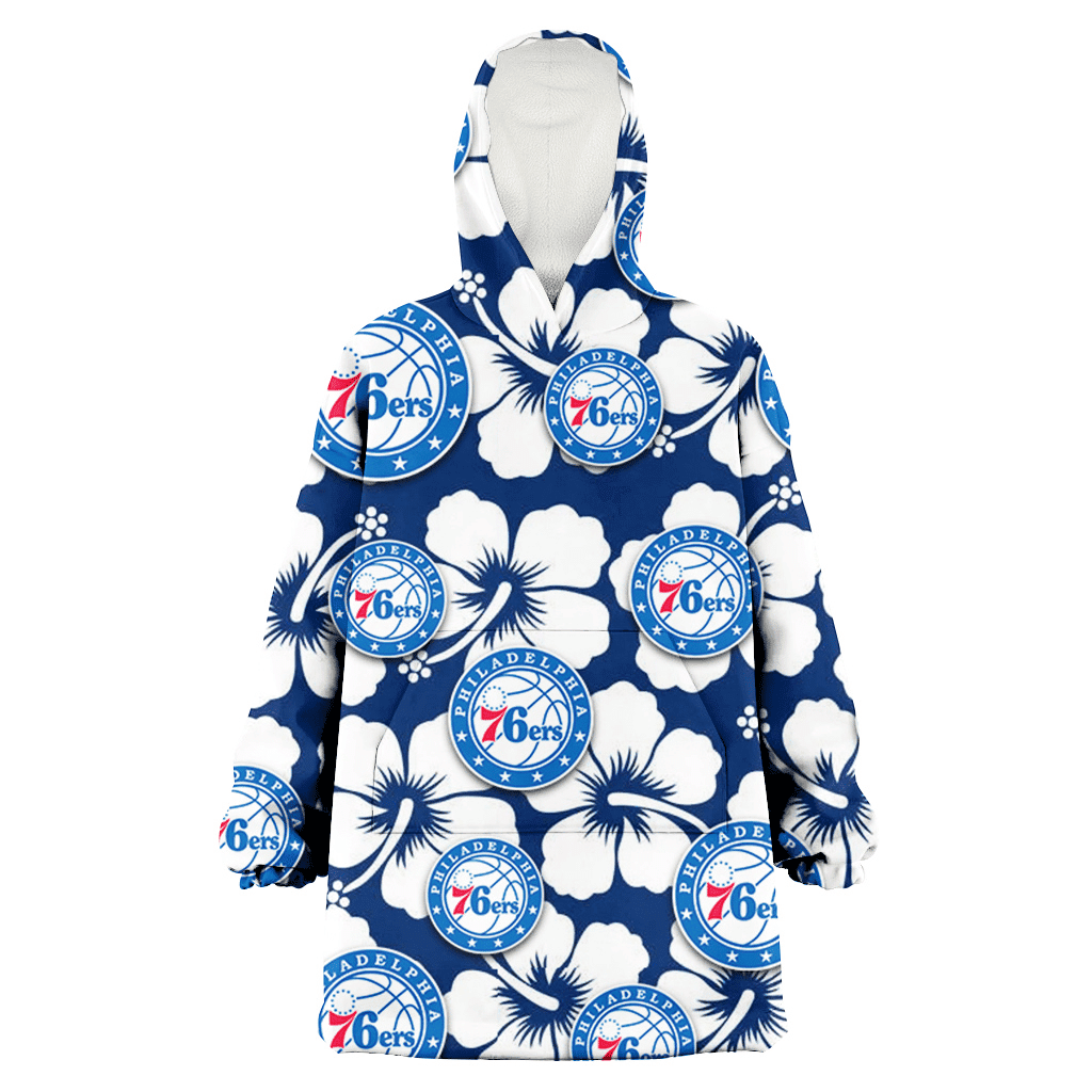 Philadelphia 76ers Modern White Hibiscus Navy Background 3D Printed Hoodie Blanket Snug Hoodie