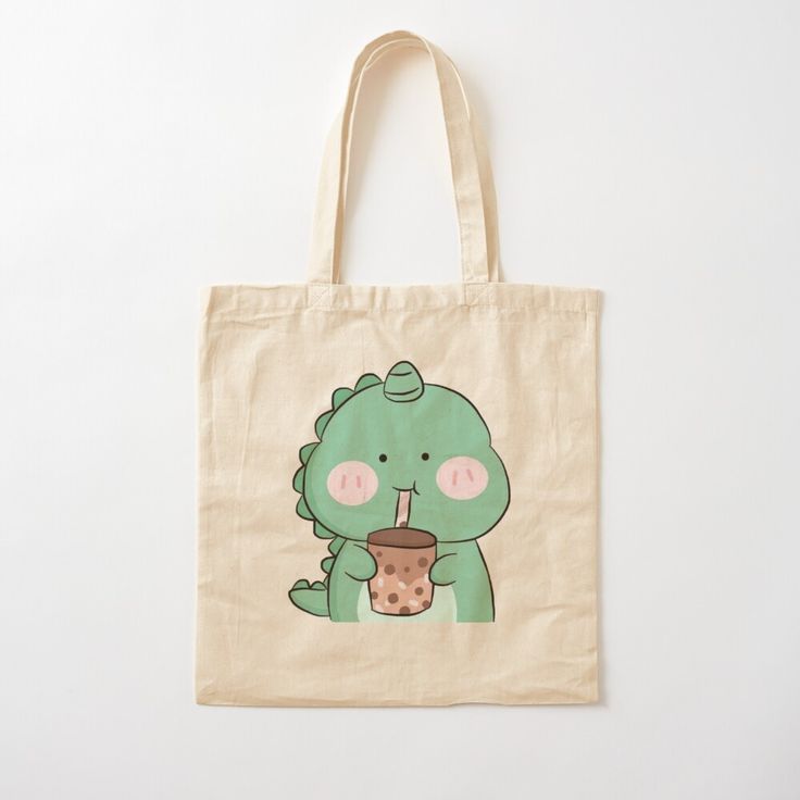 Dino Boba Cotton Tote Bag, Best Tote Bags Ideas, Cute Tote Bags Ideas, Tote Bag Design Ideas, Girls Tote Bag, Best Canvas Tote Bags Ideas