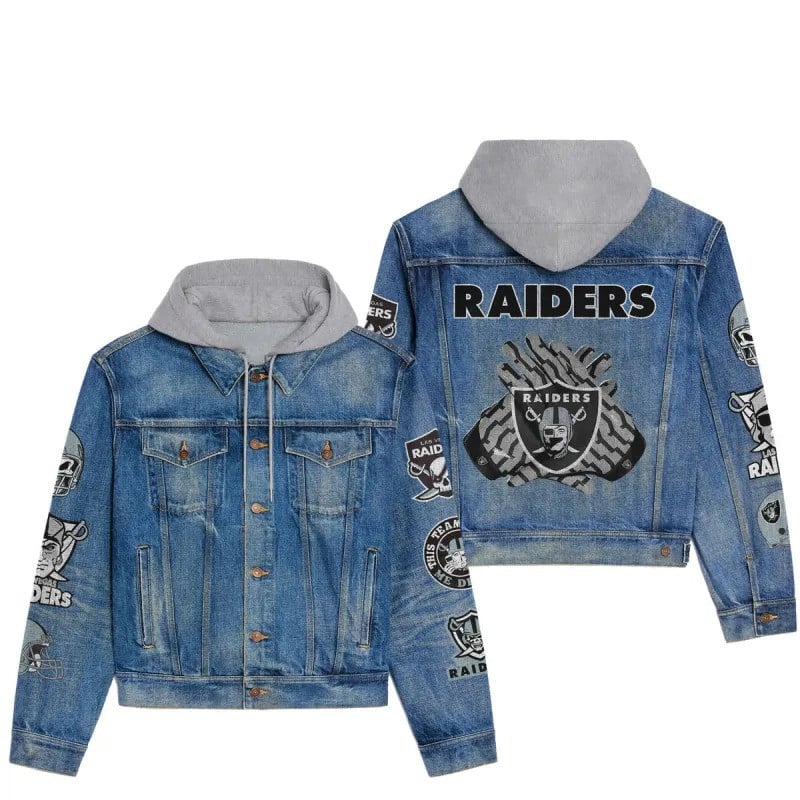 Las Vegas Raiders NFL Team Logo & Motto v4 3D Hooded Denim Jacket