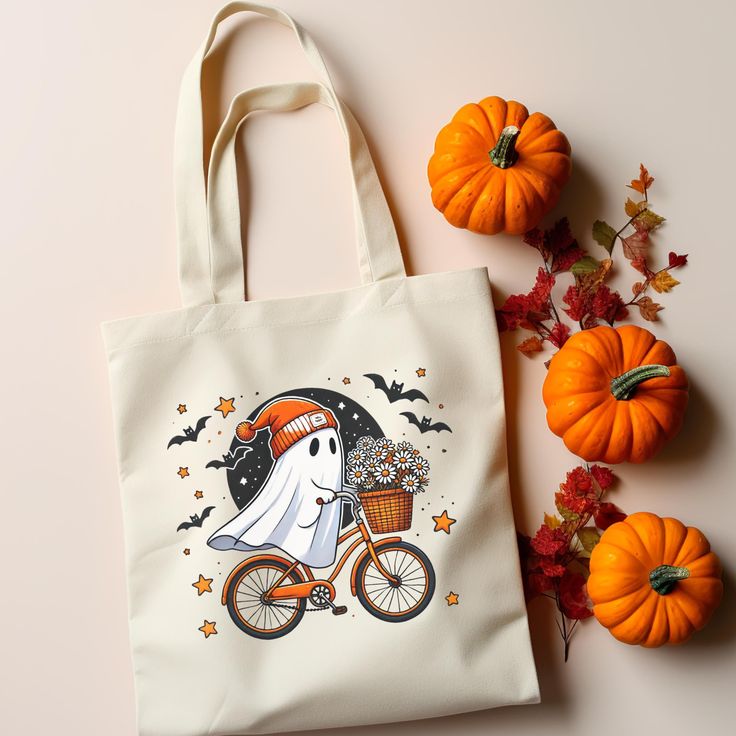 Ghost Cotton Canvas Halloween Tote Bag, Halloween Gift, Library Campus Bag, Printed on Both Sides Reusable Spooky Season Bag, Trick or Treat, Best Tote Bags Ideas, Cute Tote Bags Ideas, Tote Bag Design Ideas, Girls Tote Bag, Best Canvas Tote Bags Ideas