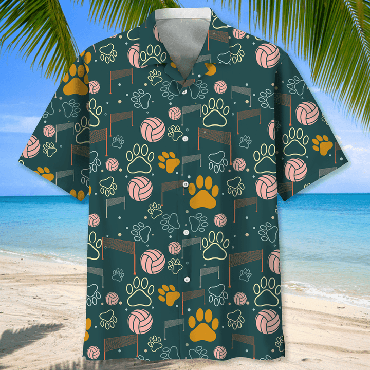 Volleyball And Dog Hawaiian Shirt, Short Sleeve Summer Vacation Beach Shirts For Men