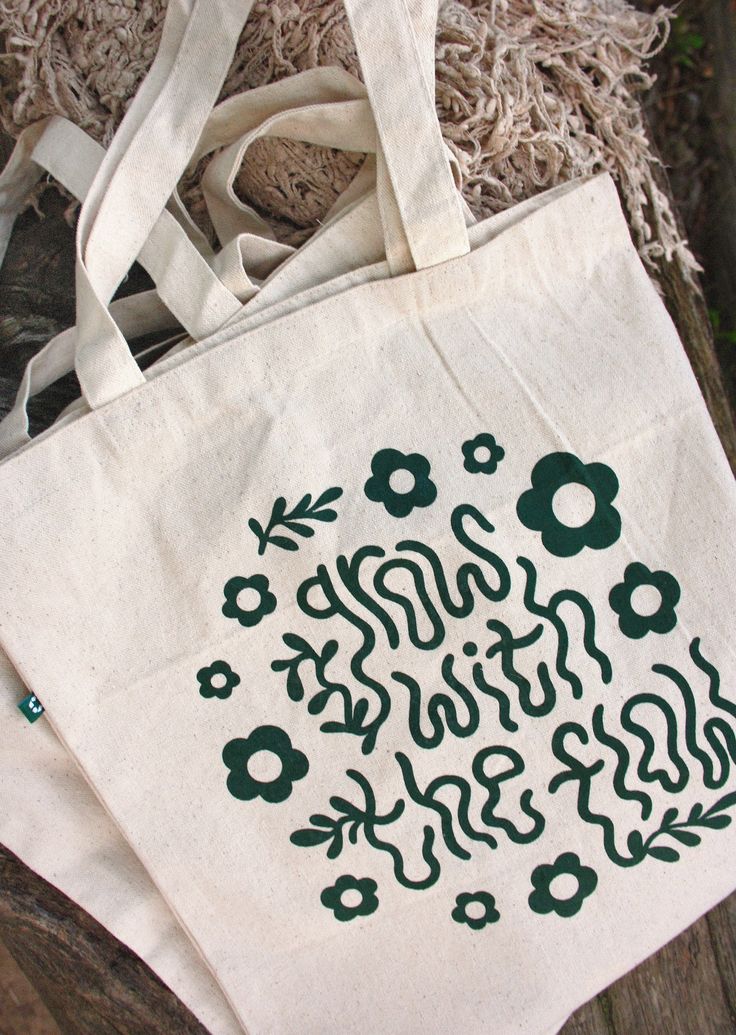 Grow with the Flow Canvas Tote Bag | Eco-Friendly Locally Screen-Printed | Illustrated Floral Type | Green | Leafy | Hand Bag | BeeAndAster, Best Tote Bags Ideas, Cute Tote Bags Ideas, Tote Bag Design Ideas, Girls Tote Bag, Best Canvas Tote Bags Ideas