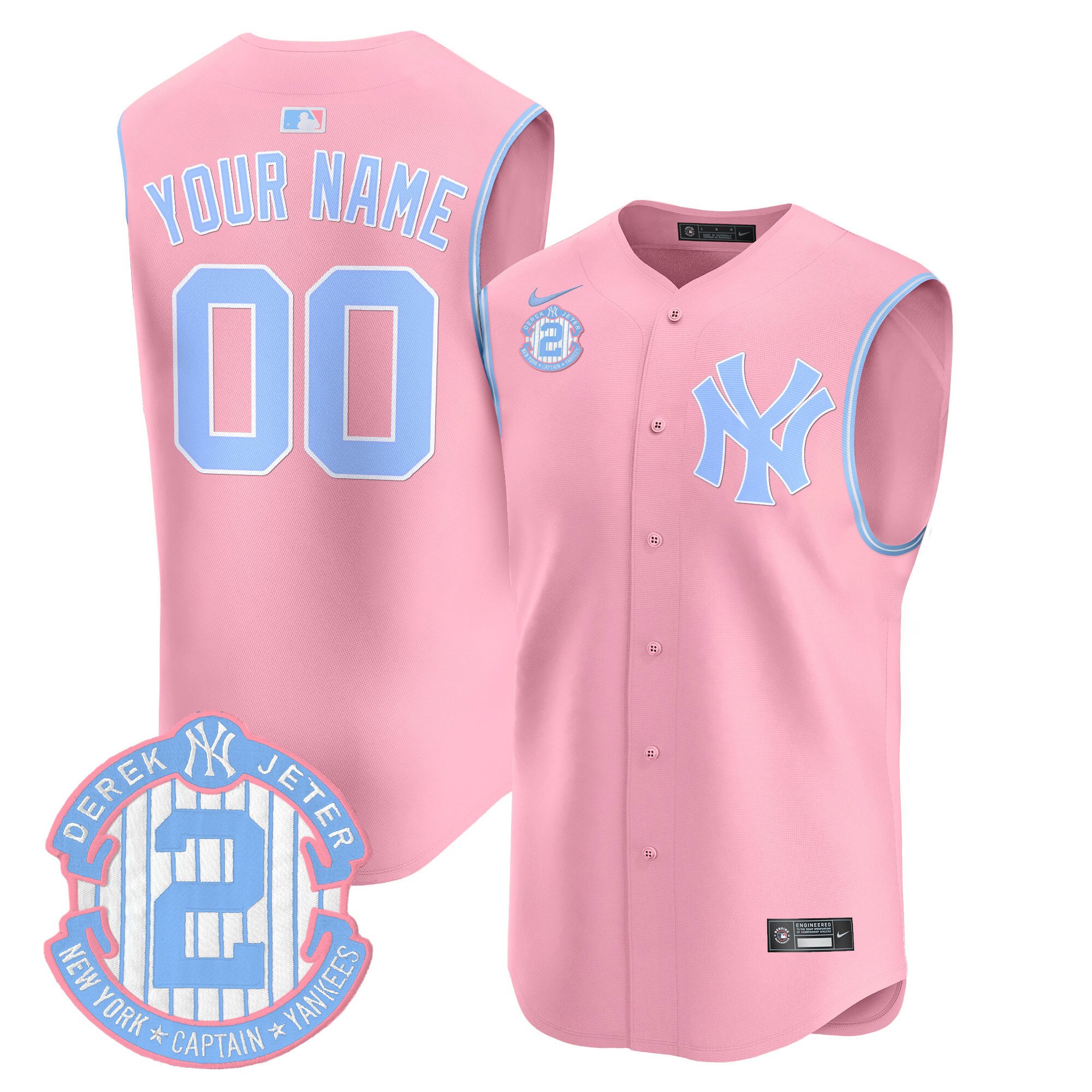 Yankees Bubblegum Pink Vapor Premier Sleeveless Custom Jersey – All Stitched