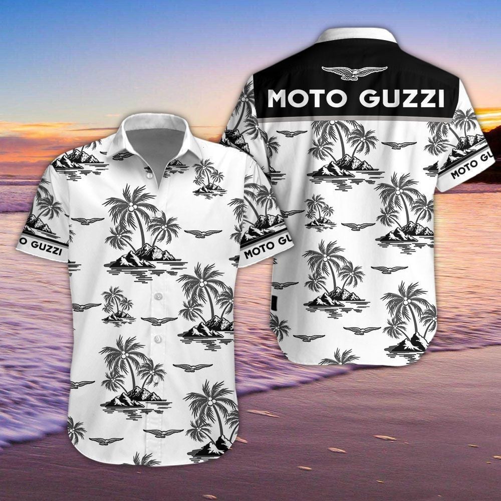 Moto Guzzi Car Island Palm Trees And Logo 3D Hawaiian Shirt