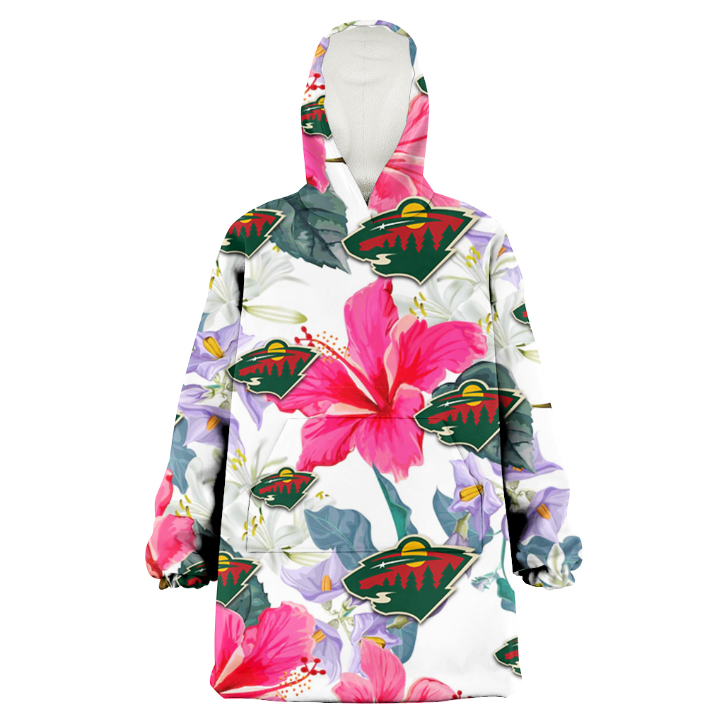 Minnesota Wild Pink Hibiscus White Orchid White Background 3D Printed Hoodie Blanket Snug Hoodie