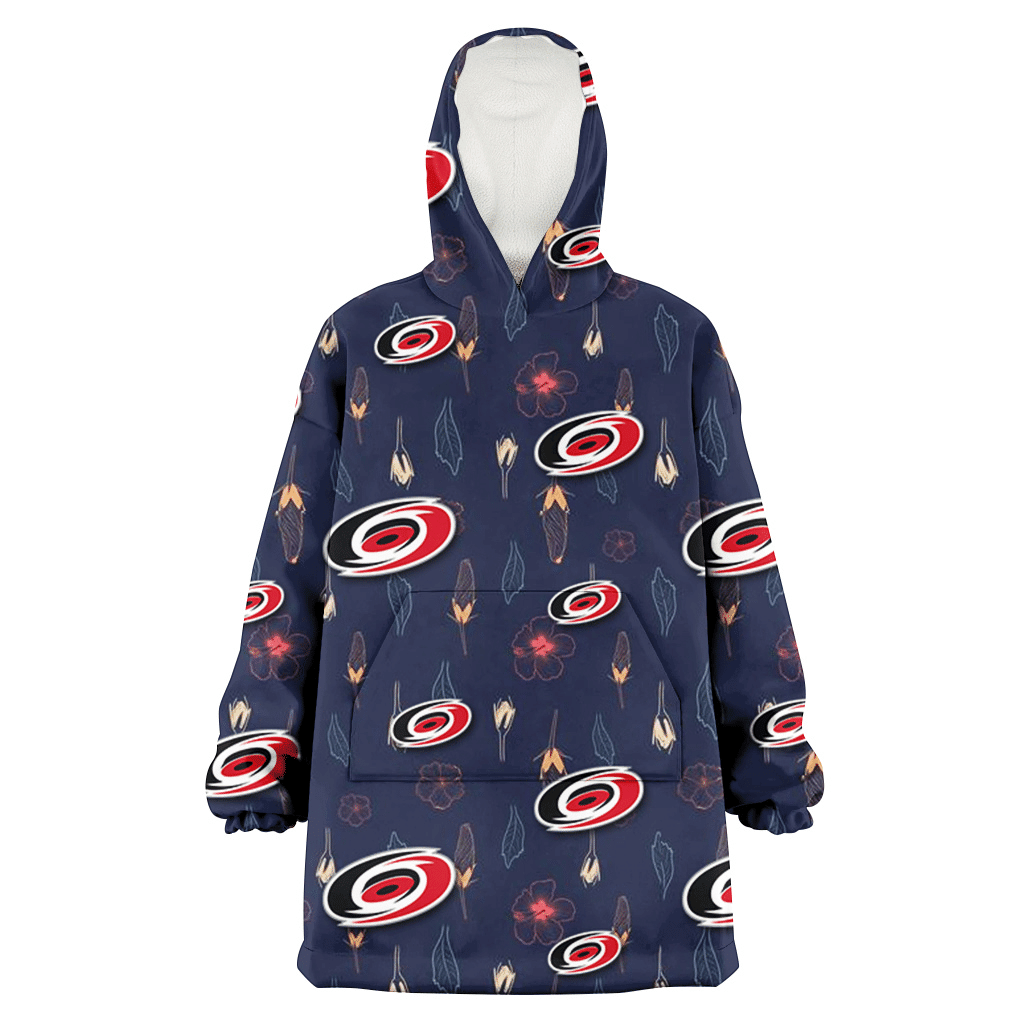 Carolina Hurricanes Small Hibiscus Buds Navy Background 3D Printed Hoodie Blanket Snug Hoodie