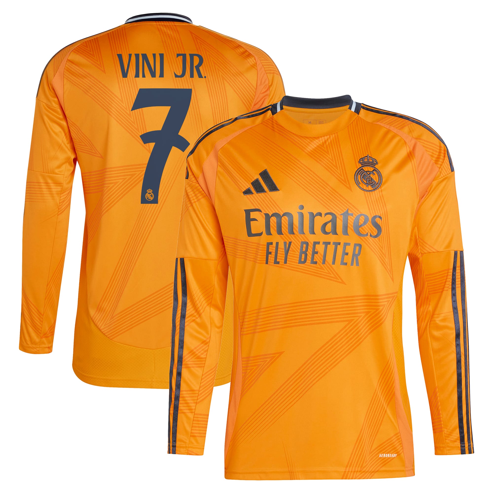 Vini Jr. Real Madrid Adidas 2024/25 Away Long Sleeve Player Jersey – Orange