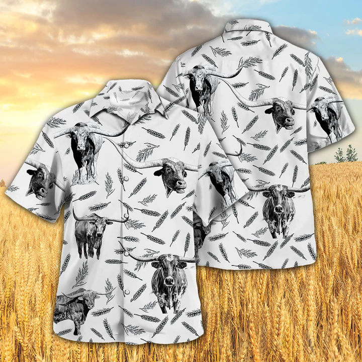 Tx Longhorn Pattern Hawaiian Shirt, Farm Cow Hawaiian Shirt