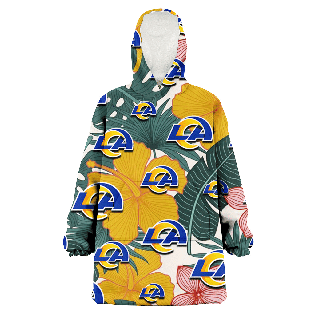 Los Angeles Rams Yellow Hibiscus Green Banana Leaf Pink Porcelain Flower 3D Printed Hoodie Blanket Snug Hoodie