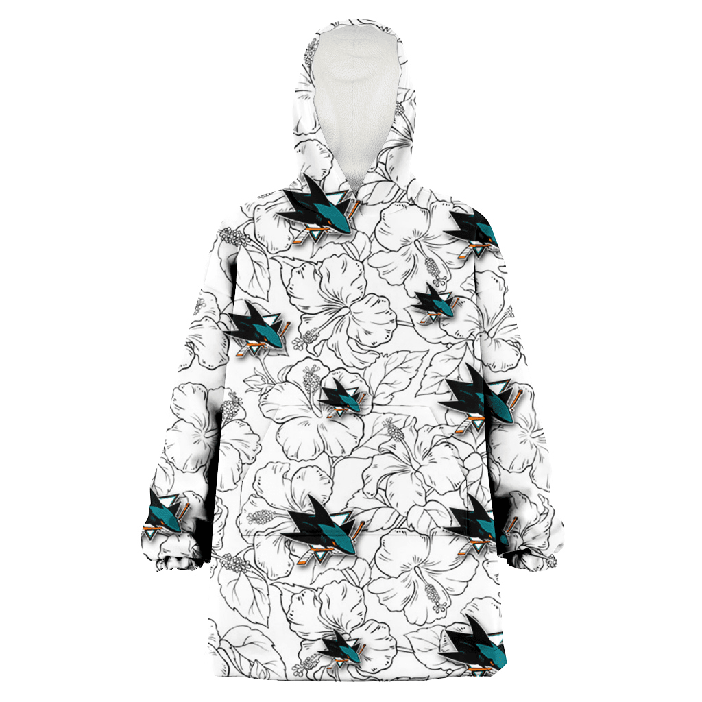 San Jose Sharks White Sketch Hibiscus Pattern White Background 3D Printed Hoodie Blanket Snug Hoodie