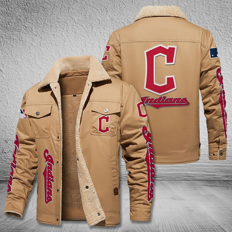 Cleveland Indians Team Name And Logo MLB Stand Collar Jacket