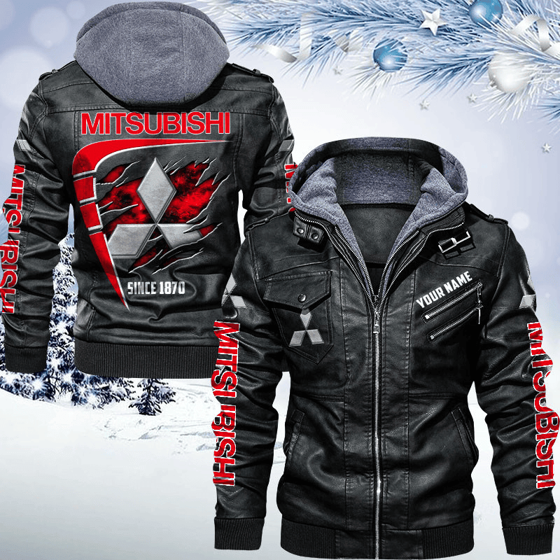 Mitsubishi Zip Leather Jacket With Hood