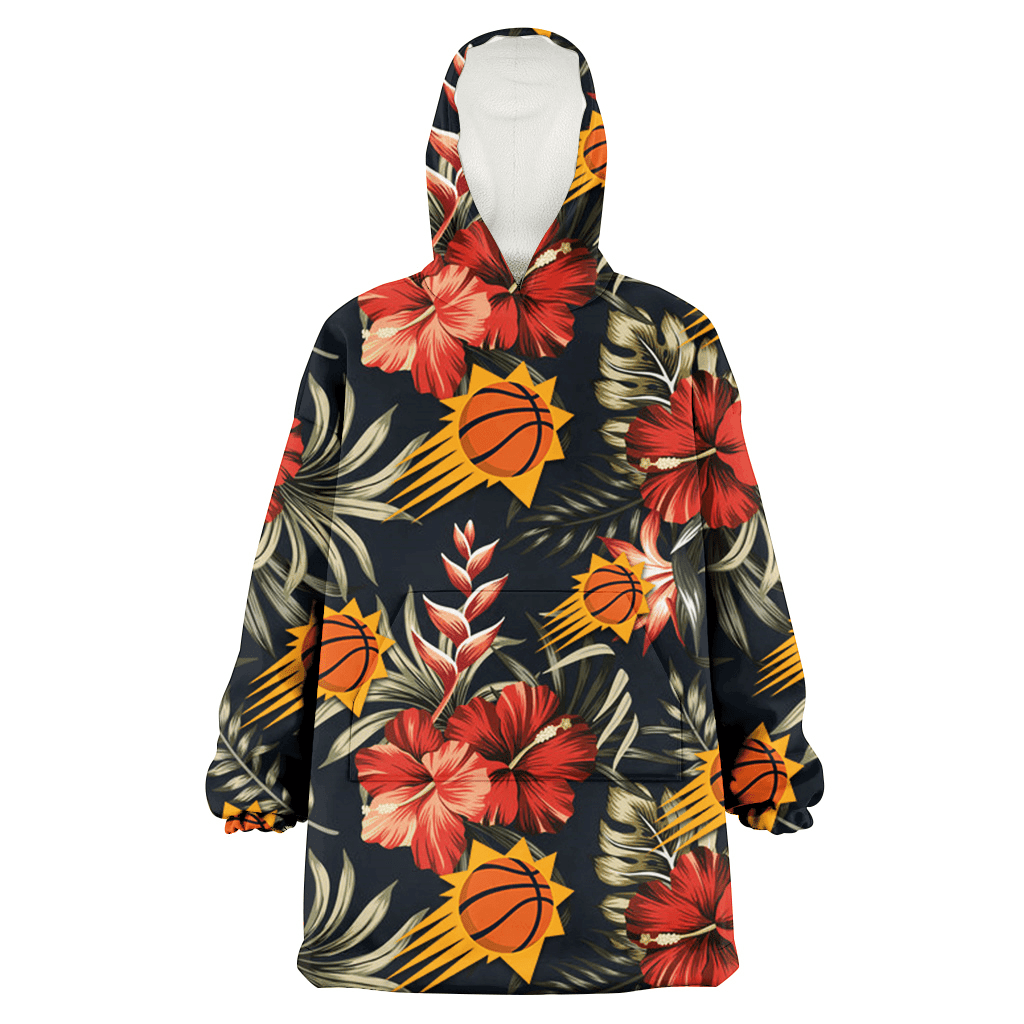 Phoenix Suns Red Hibiscus Green Leaf Dark Background 3D Printed Hoodie Blanket Snug Hoodie