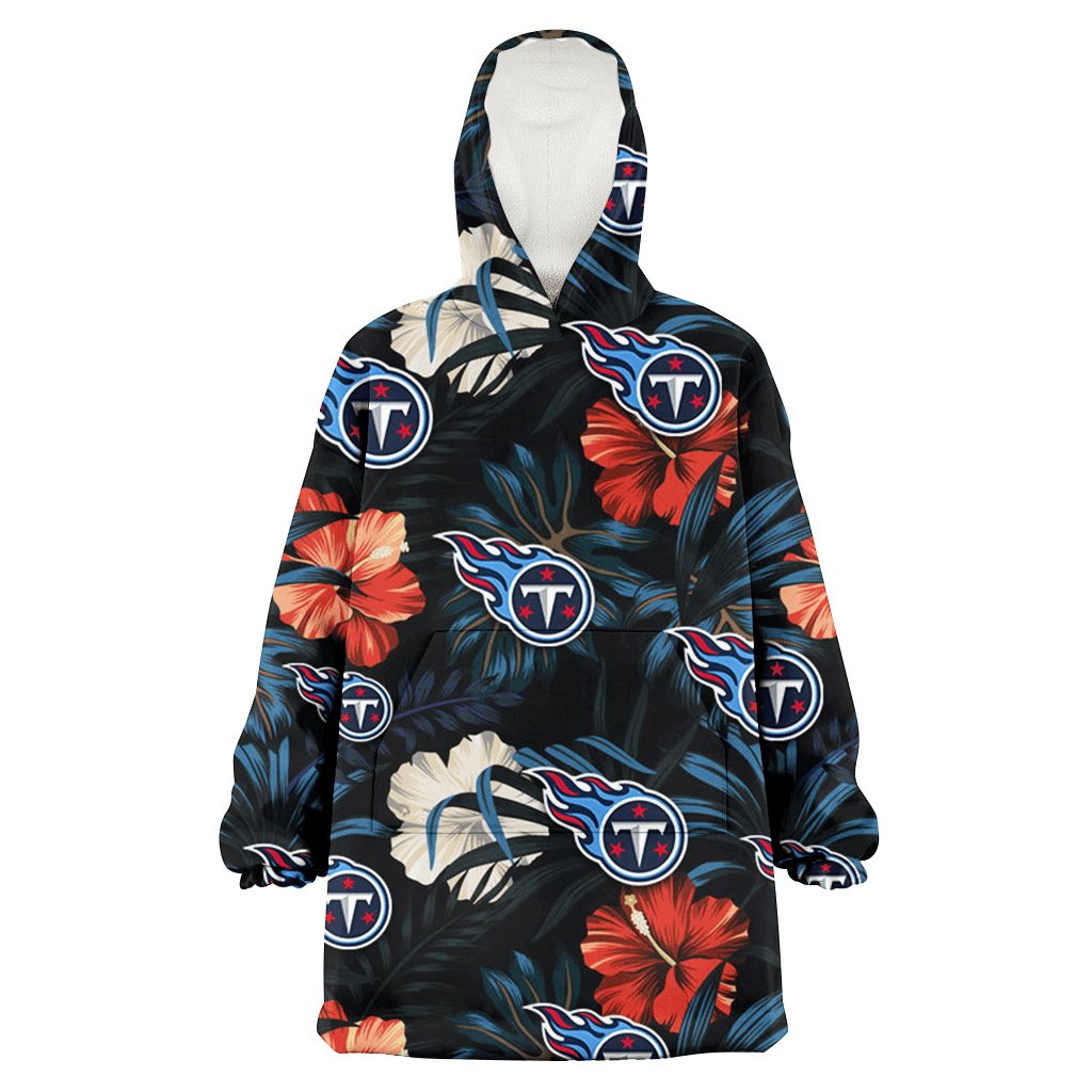 Tennessee Titans Red And White Hibiscus Dark Leaf Black Background 3D Printed Hoodie Blanket Snug Hoodie