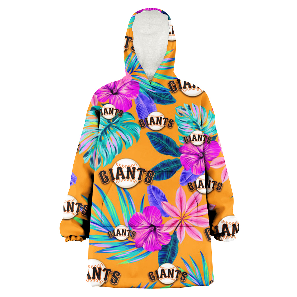 San Francisco Giants Purple Hibiscus Neon Leaf Orange Background 3D Printed Hoodie Blanket Snug Hoodie