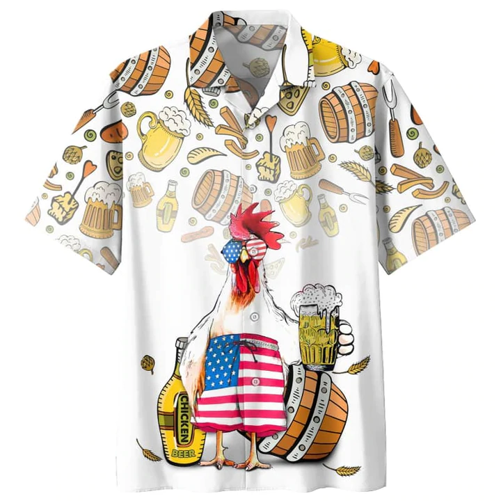 Chicken Beer Hawaiian Shirt, Summer Men Hawaiian Shirts – Casual Button Down Short Sleeve Shirt