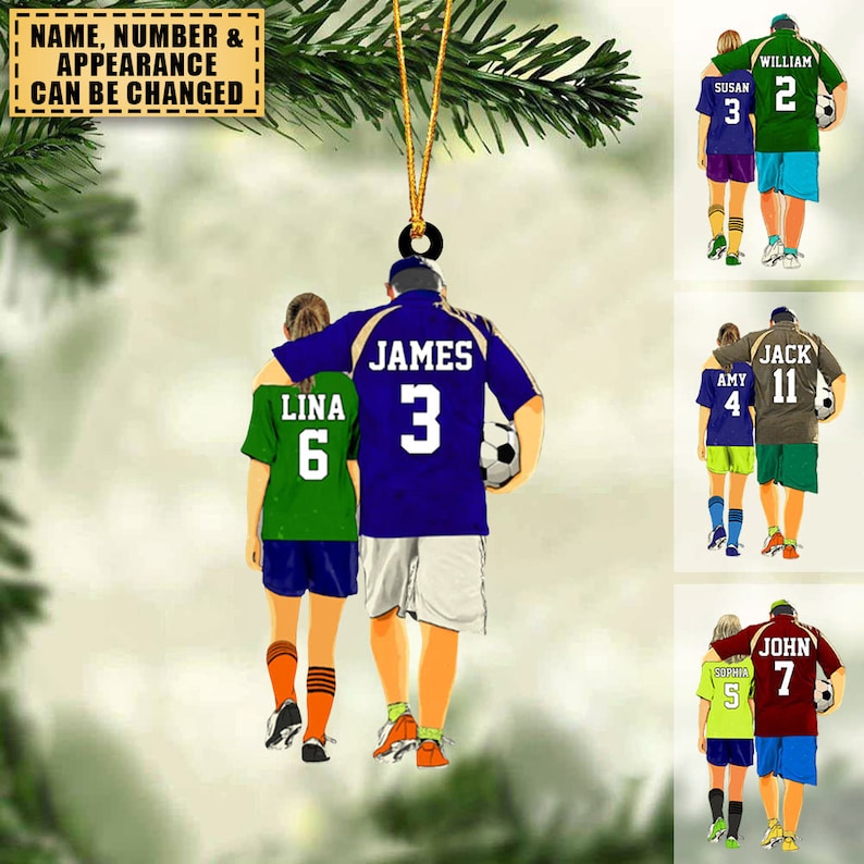 Personalized Soccer Dad And Son Daughter Ornament, Soccer Player Ornament, Custom Soccer Ornament, Soccer Keepsake, Soccer Acrylic Ornament X Halloween Collection From Snorider