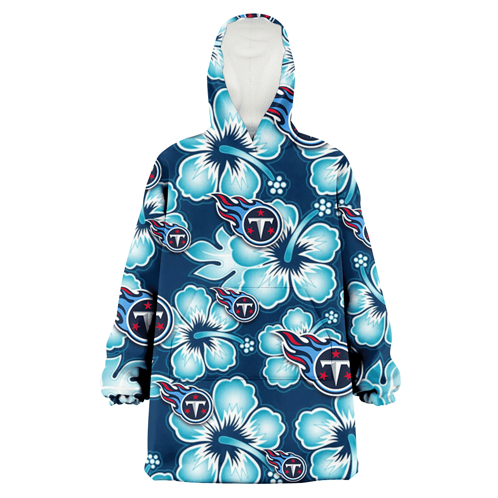 Tennessee Titans Dark Turquoise Hibiscus Navy Background 3D Printed Hoodie Blanket Snug Hoodie