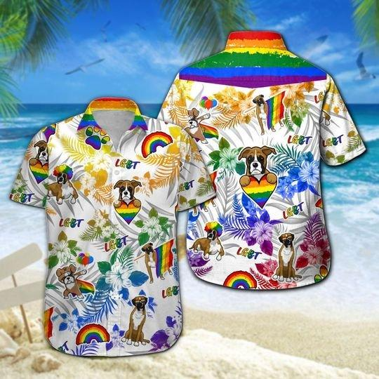 Boxer Lgbt Hawaiian Shirt For Men And Women, Lgbt Flag Hawaiian Shirt, Dog Rainbow Pride Shirt