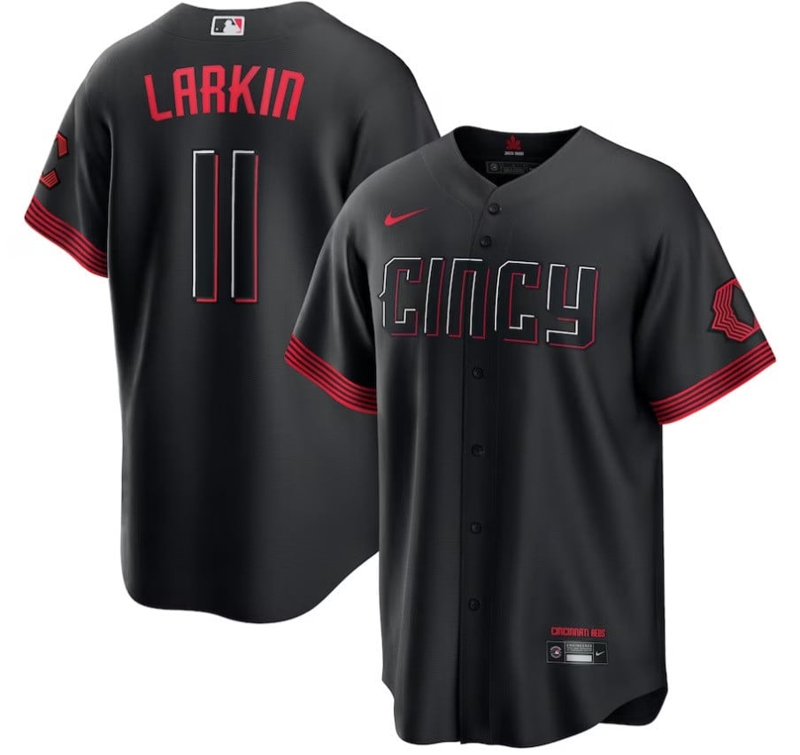 Barry Larkin Cincinnati Reds Black City Connect Cool Base Jersey – All Stitched