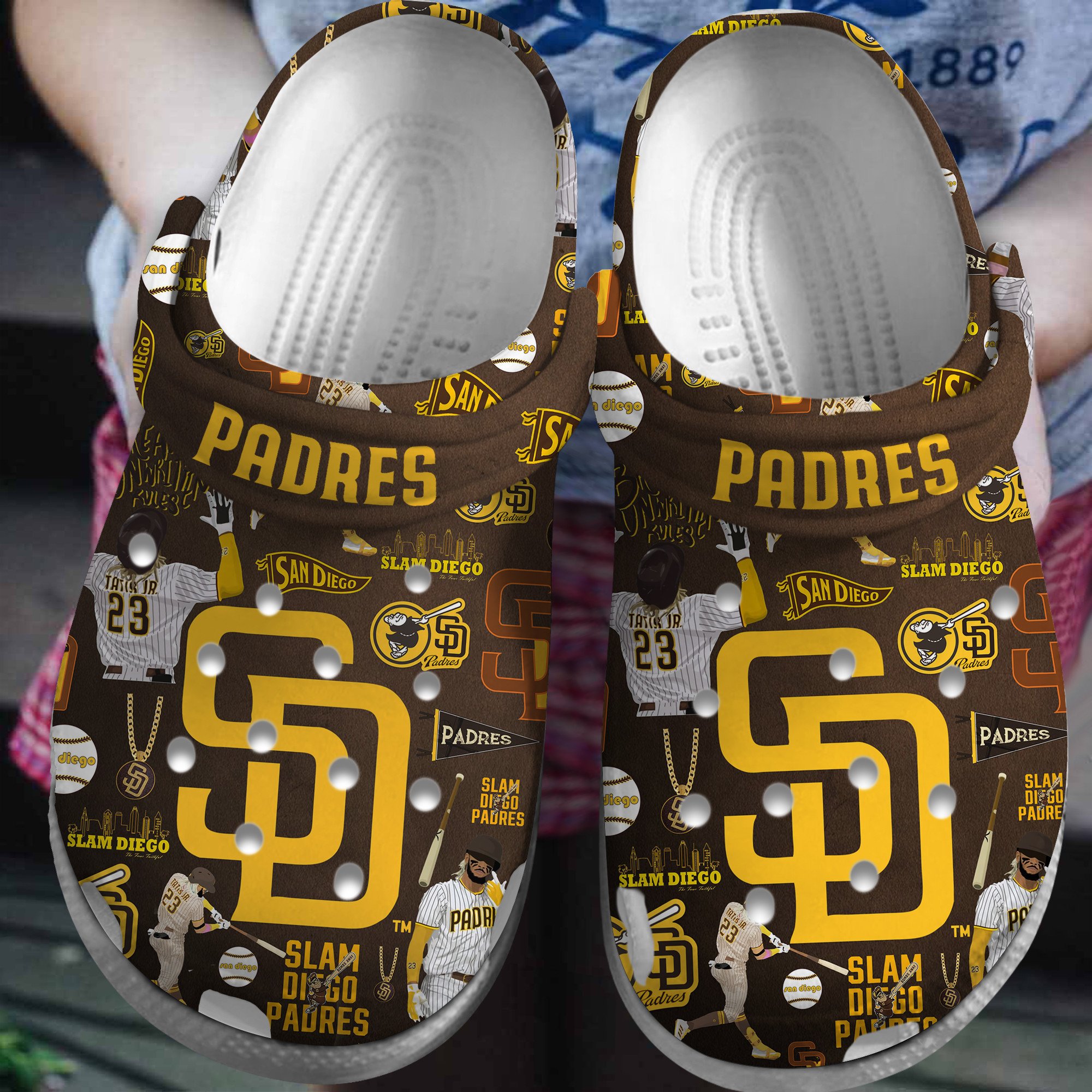 San Diego Padres Logo Baseball MLB Cheer Mascot Yellow Sander Brown Crocss Classic Clogs Shoes Ver45