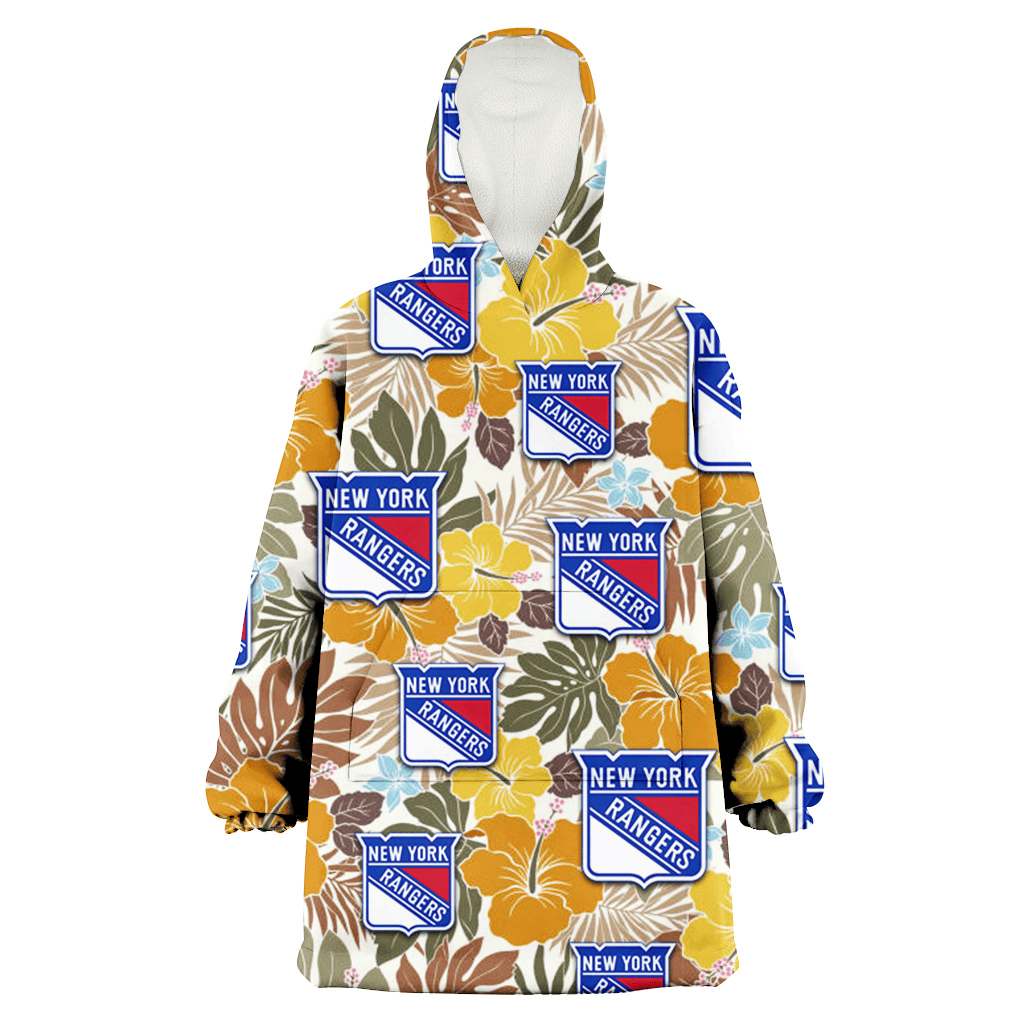 New York Rangers Brown Yellow Hibiscus White Background 3D Printed Hoodie Blanket Snug Hoodie