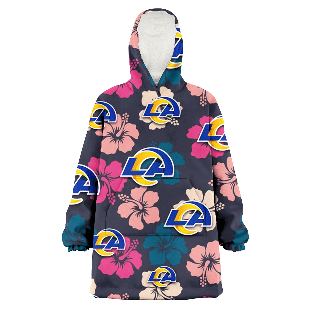 Los Angeles Rams Colorful Hibiscus Black Background 3D Printed Hoodie Blanket Snug Hoodie