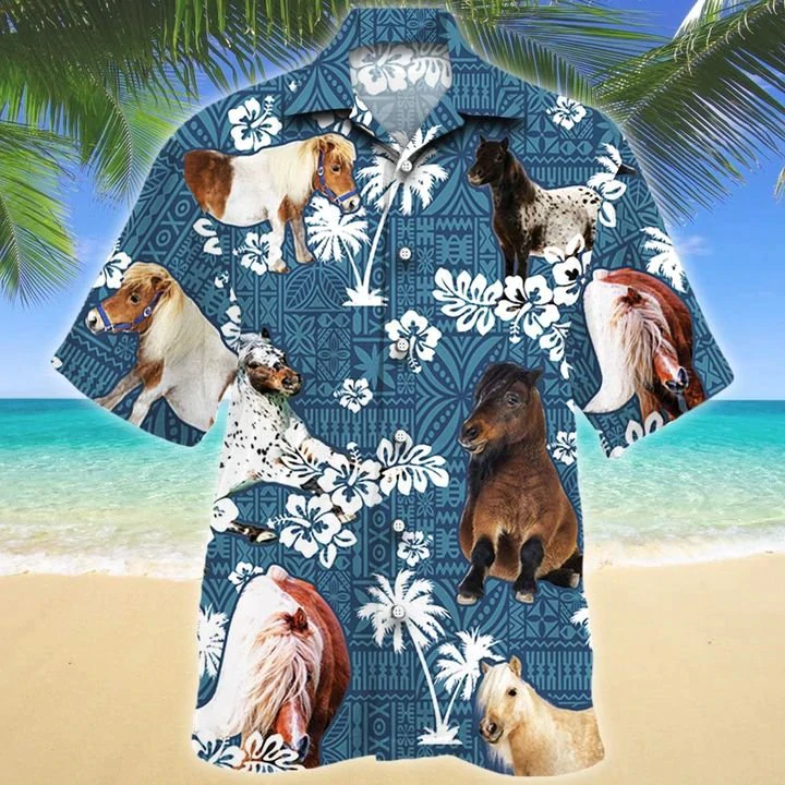 Miniature Horse Blue Tribal Pattern Hawaiian Shirt, Horse Hawaiian Shirts, Horse Aloha Shirt For Men, Hawaii Shirt Woman