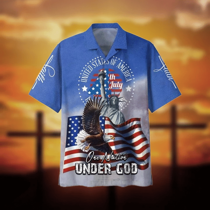 4Th July One Nation Under God Independence Day Hawaiian Shirt, Eagle Flag Shirt