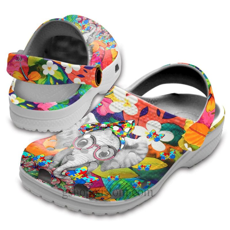 Personalized Clogs –  Elephant Autism Butterfly Flower Rainbow Shoes – Autism Awareness Be Kind Shoes Croc Clogs