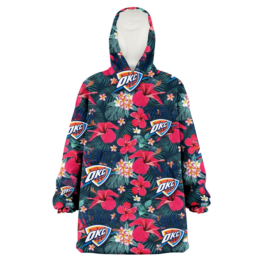 Oklahoma City Thunder Tiny Red Hibiscus White Porcelain Flower Black Background 3D Printed Hoodie Blanket Snug Hoodie