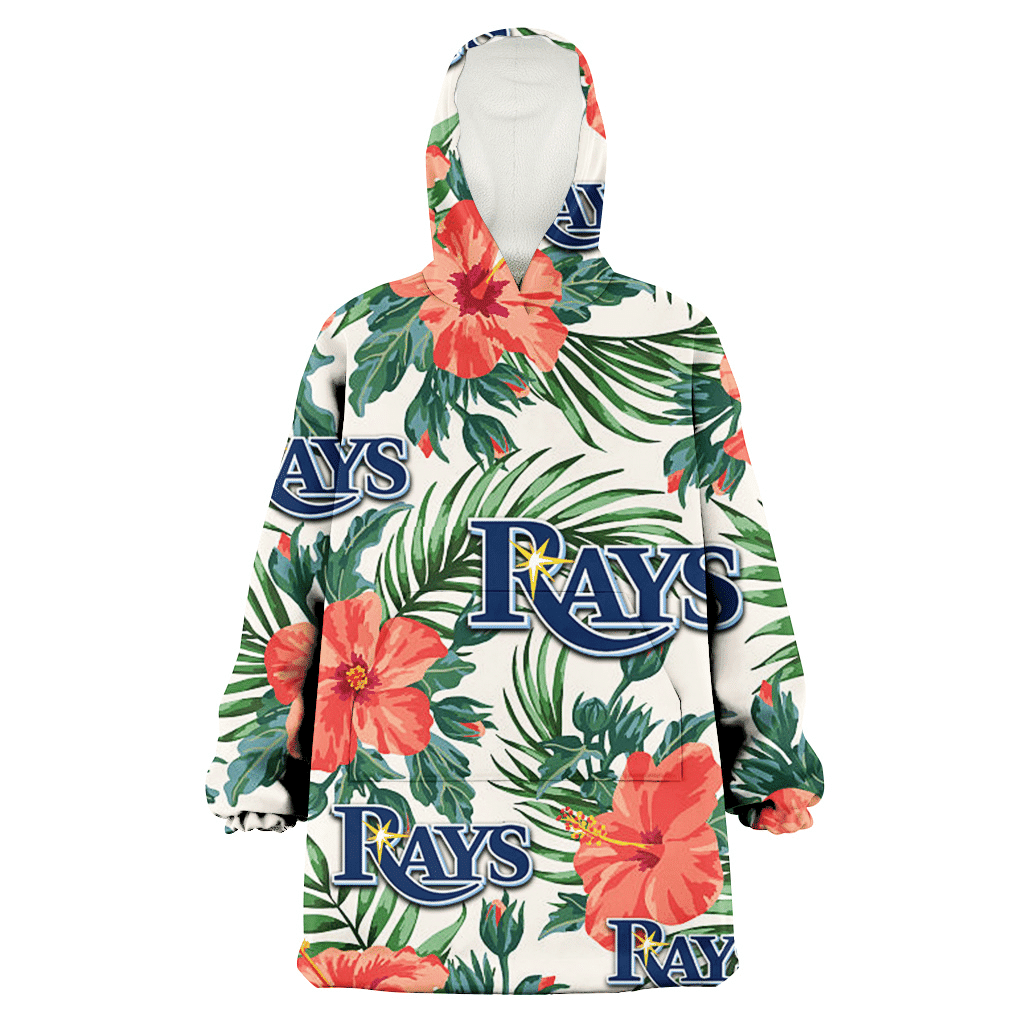 Tampa Bay Rays Coral Hibiscus Green Leaf Beige Background 3D Printed Hoodie Blanket Snug Hoodie