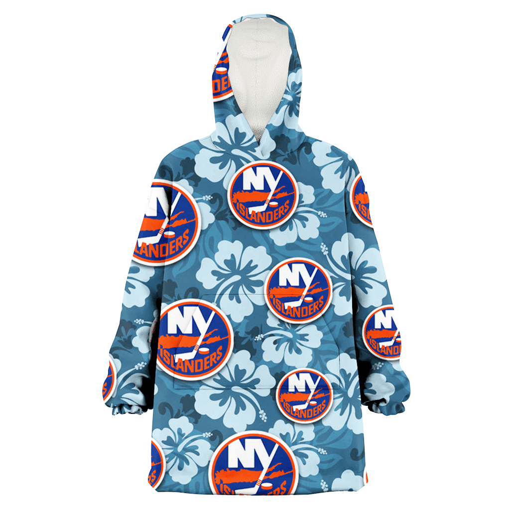 New York Islanders Light Blue Hibiscus Blue Background 3D Printed Hoodie Blanket Snug Hoodie