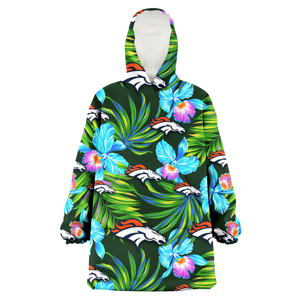 Denver Broncos Electro Color Hibiscus Black Background 3D Printed Hoodie Blanket Snug Hoodie