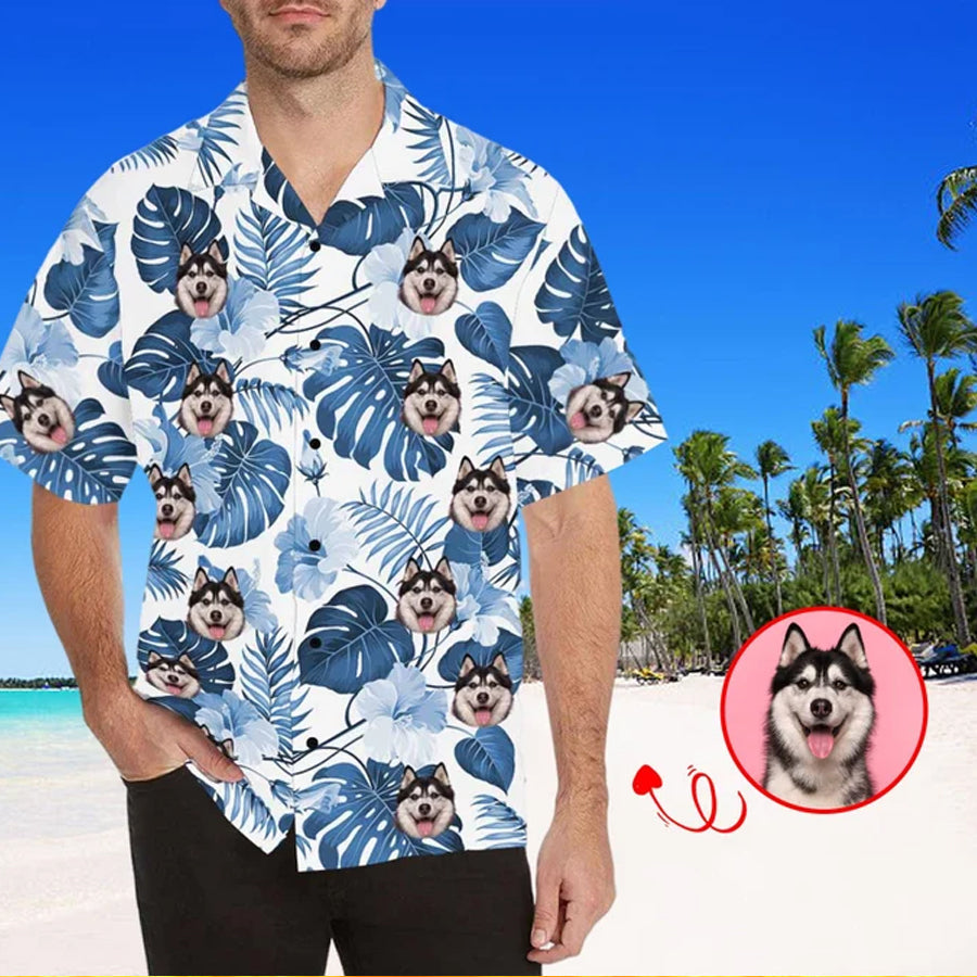 Personalized Dog Face Shirt,  Personalized Hawaiian Shirt For Men, Floral Aloha Shirt Men