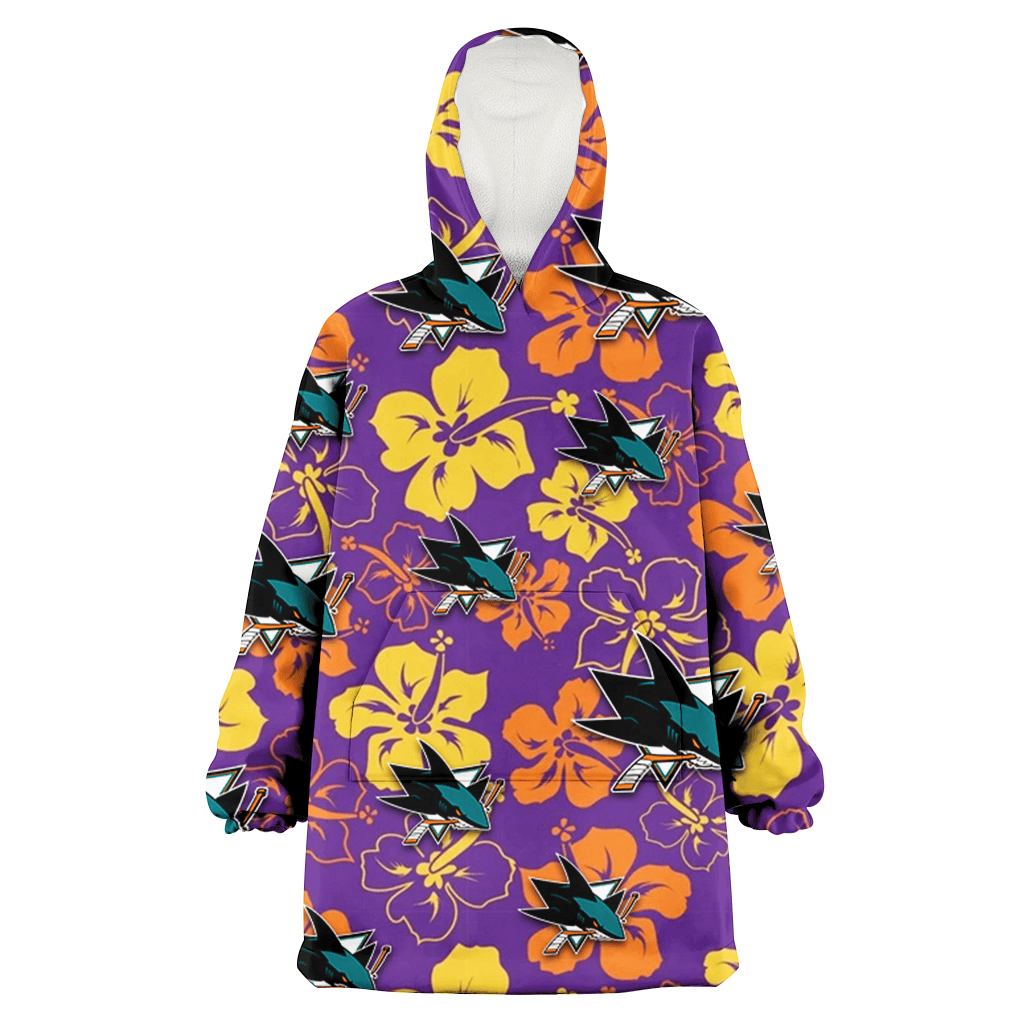 San Jose Sharks Yellow And Orange Hibiscus Purple Background 3D Printed Hoodie Blanket Snug Hoodie