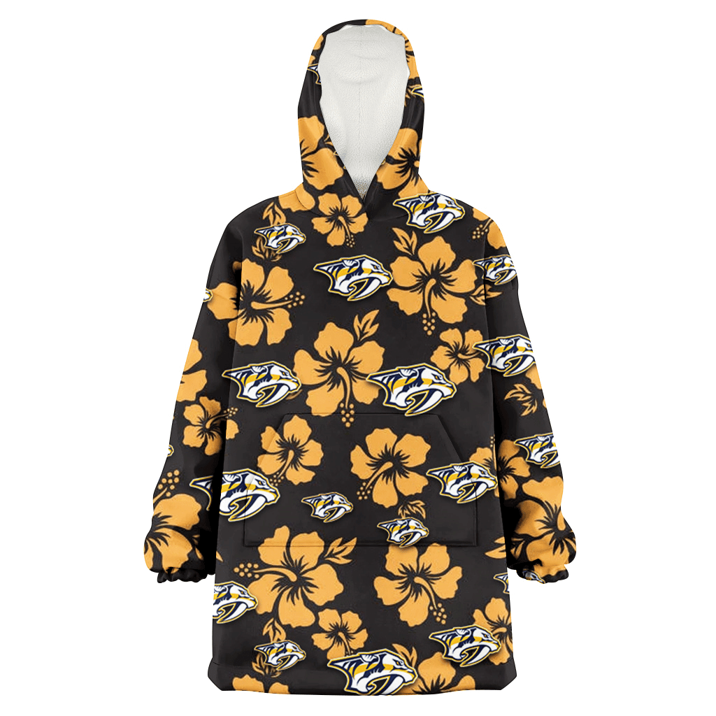 Nashville Predators Tiny Yellow Hibiscus Black Background 3D Printed Hoodie Blanket Snug Hoodie