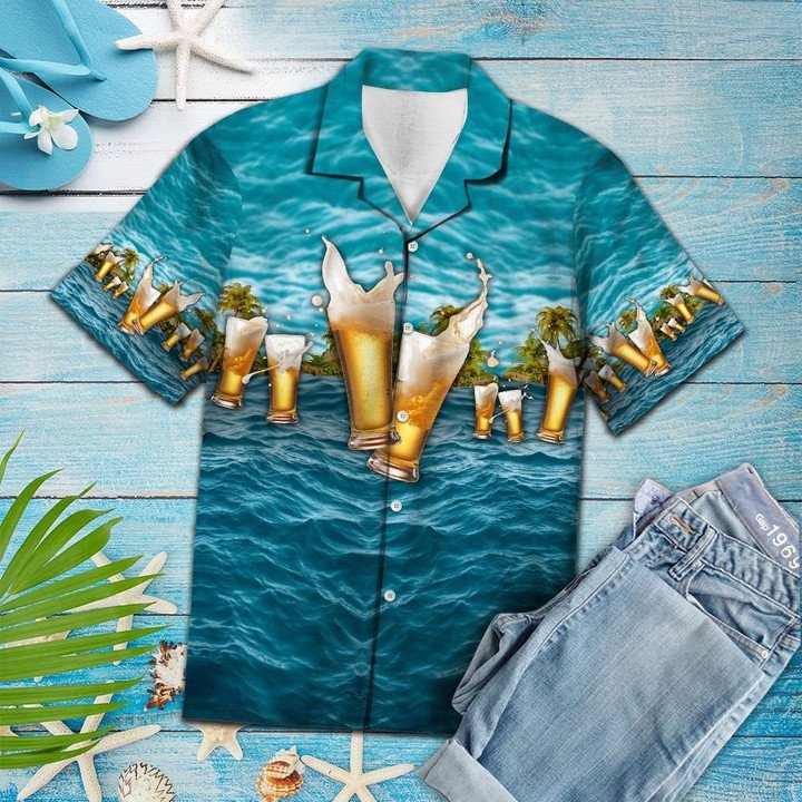 The Beauty Of Nature Beer Blue Ocean Pattern Hawaiian Shirt