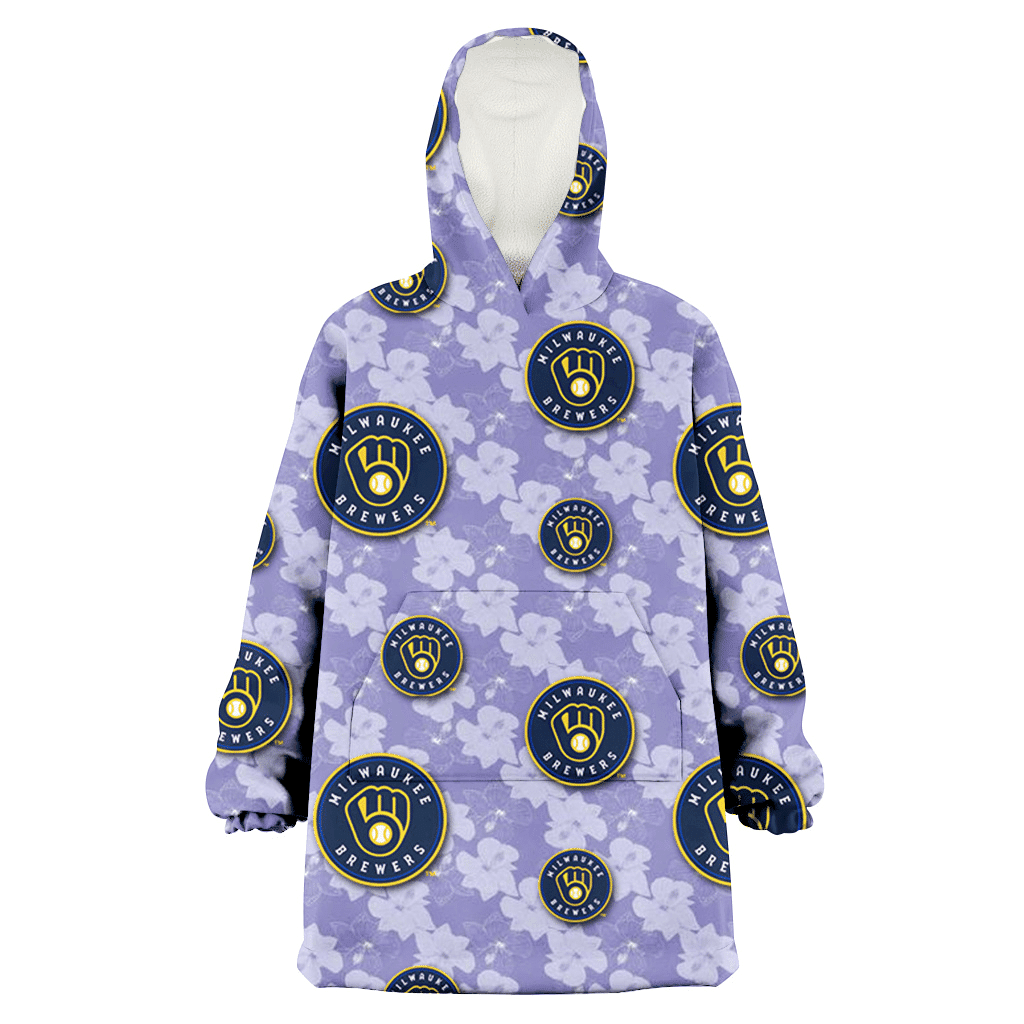 Milwaukee Brewers Light Purple Hibiscus Pattern Stripe Powder Purple 3D Printed Hoodie Blanket Snug Hoodie
