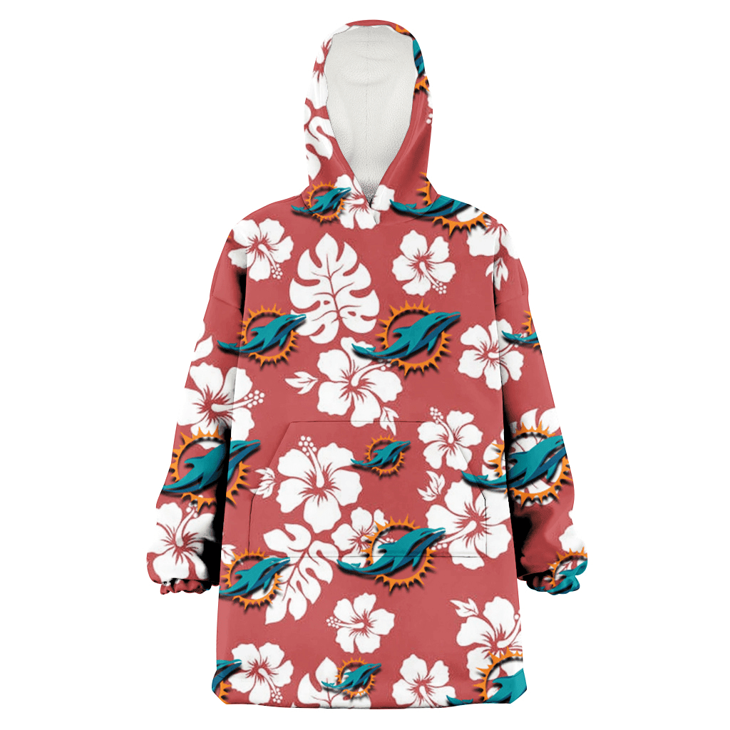 Miami Dolphins White Hibiscus Indian Red Background 3D Printed Hoodie Blanket Snug Hoodie