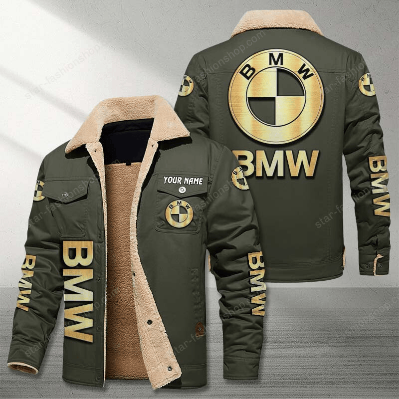 BMW Car Green Custom Name Stand Collar Jacket