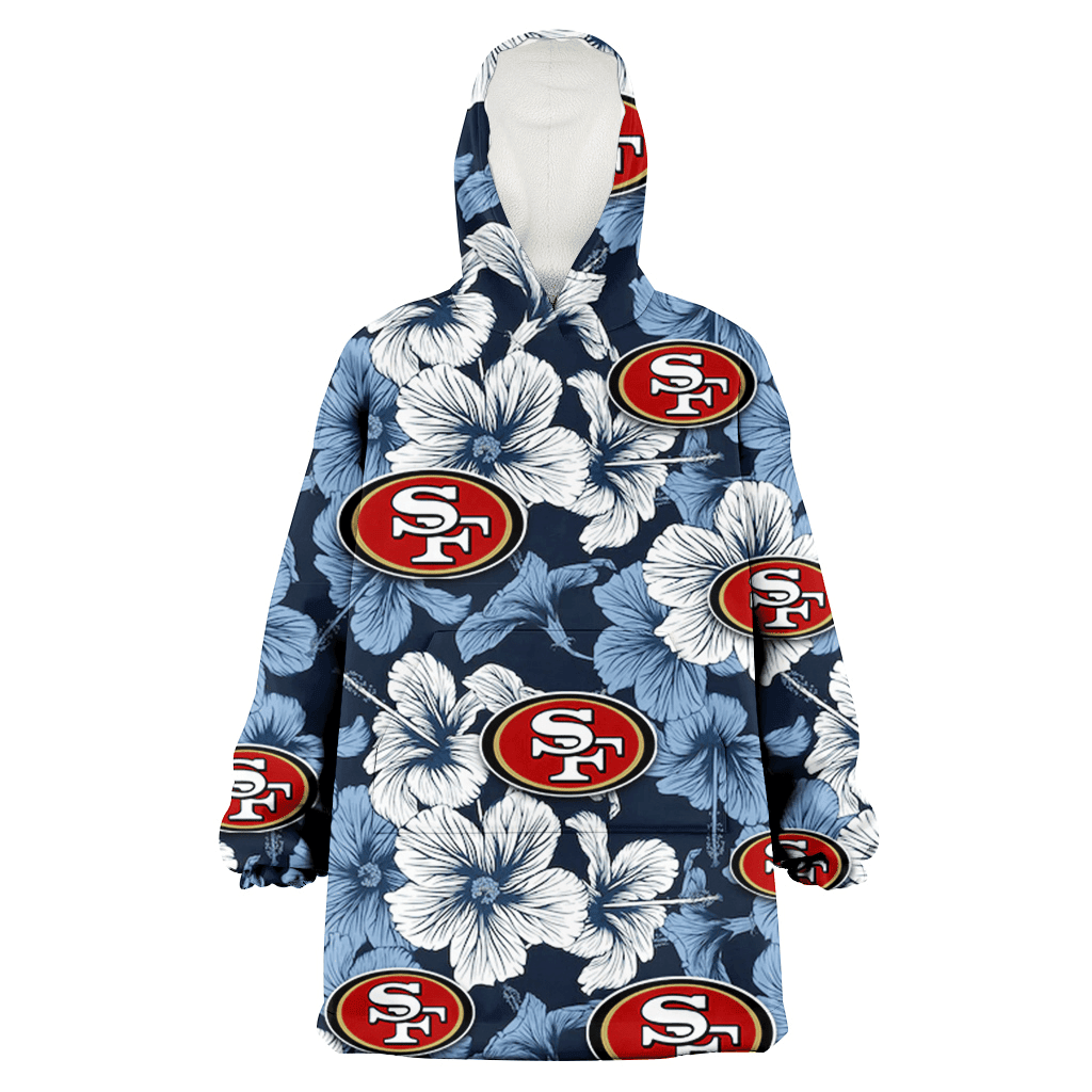 San Francisco 49ers White And Blue Hibiscus Dark Blue Background 3D Printed Hoodie Blanket Snug Hoodie