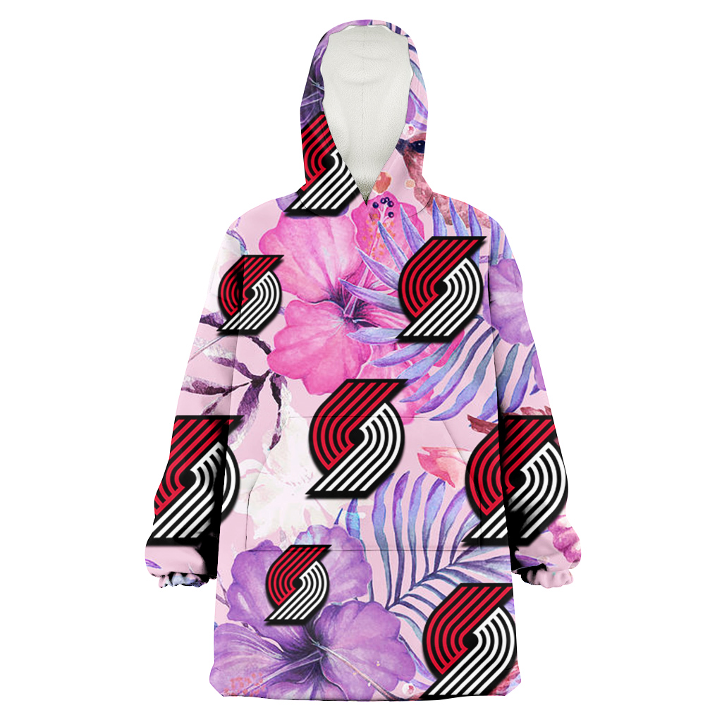 Portland Trail Blazers White Purple Hibiscus Pink Hummingbird Pink Background 3D Printed Hoodie Blanket Snug Hoodie