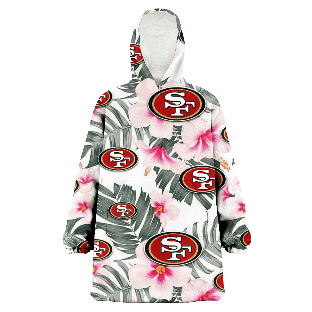 San Francisco 49ers White Hibiscus Green Leaf White Background 3D Printed Hoodie Blanket Snug Hoodie