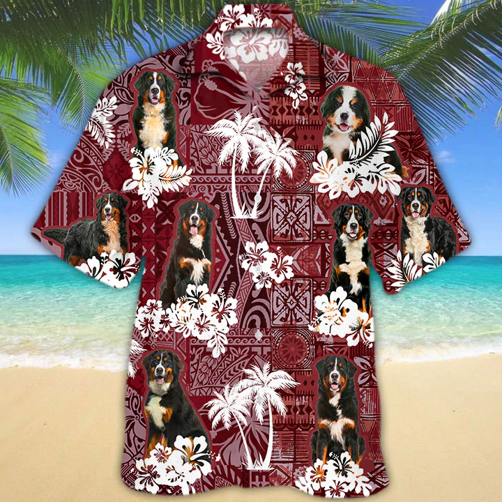 Bernese Mountains Red Hawaiian Shirt, Gift For Dog Lover Shirts, Animal Summer Shirts, Hawaiian Shirt Men