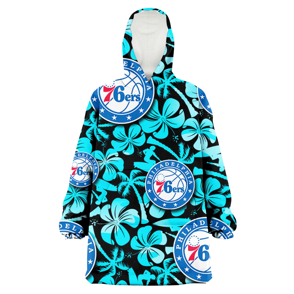 Philadelphia 76ers Blue Hibiscus Blue Coconut Tree Black Background 3D Printed Hoodie Blanket Snug Hoodie