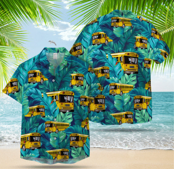 Flat Nose School Bus Hawaiian Shirt, Summer Gift For School Bus Driver