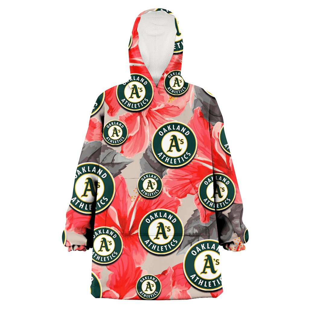 Oakland Athletics Red Hibiscus Gray Leaf Gainsboro Background 3D Printed Hoodie Blanket Snug Hoodie